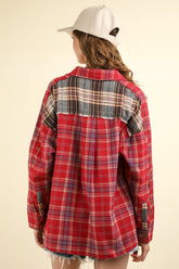 VERY J Contrast Plaid Raw Detail Shirt OutfitFlow